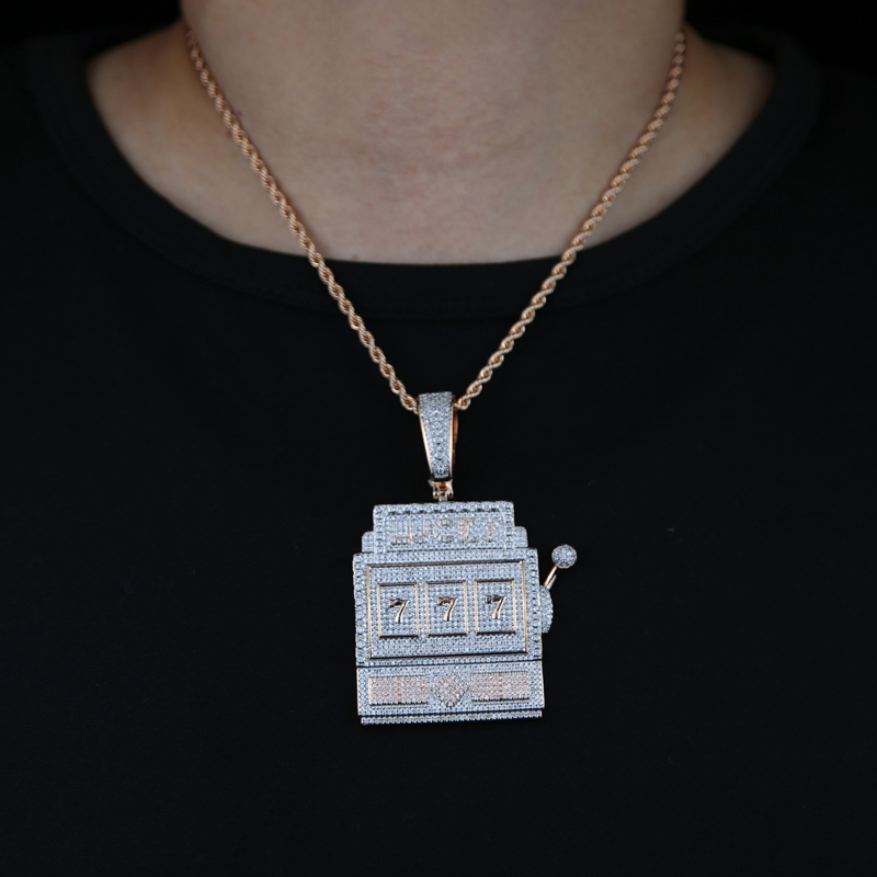 Full Cz Stone Paved Number Letter Lucky 777 Charm Pendant Necklace New Hip hop Jewelry For Men Women Iced out Gold Silver Jewelrys Wholesale