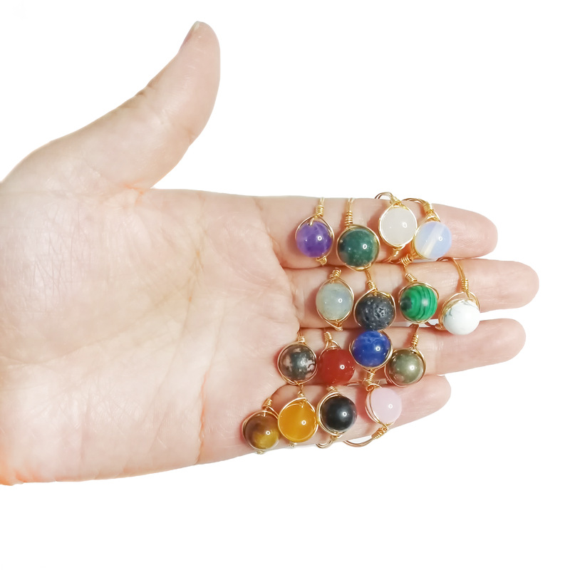 Wire Wrap Natural Raw Stone Rings Lapis Lazuli Amethysts Tiger Eye Opal Pink Crystal Ring for Women Jewelry