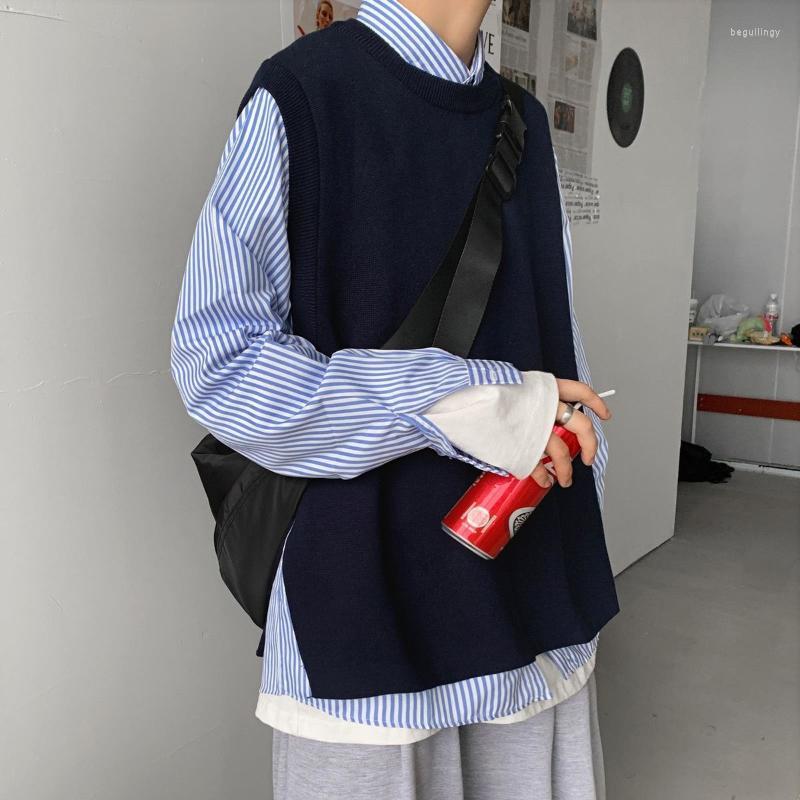 Men's Sweaters Men Sweater Coat Autumn Unisex Sleeveless Vest Casual Slit Versatile Couple Dark Gray Tank Top Fashion Trend CollegeMen's Beg, Black