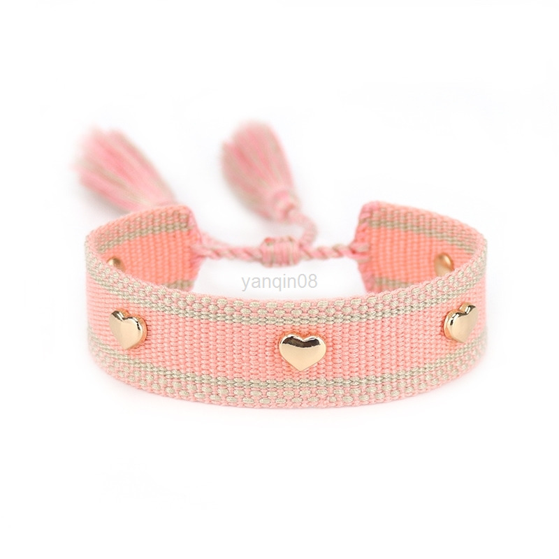 Woven Friendship Bracelet For Women Adjustable Rope Bracelets Cotton Heart Tassel Embroidery Bracelet Wholesale Jewelry G220801