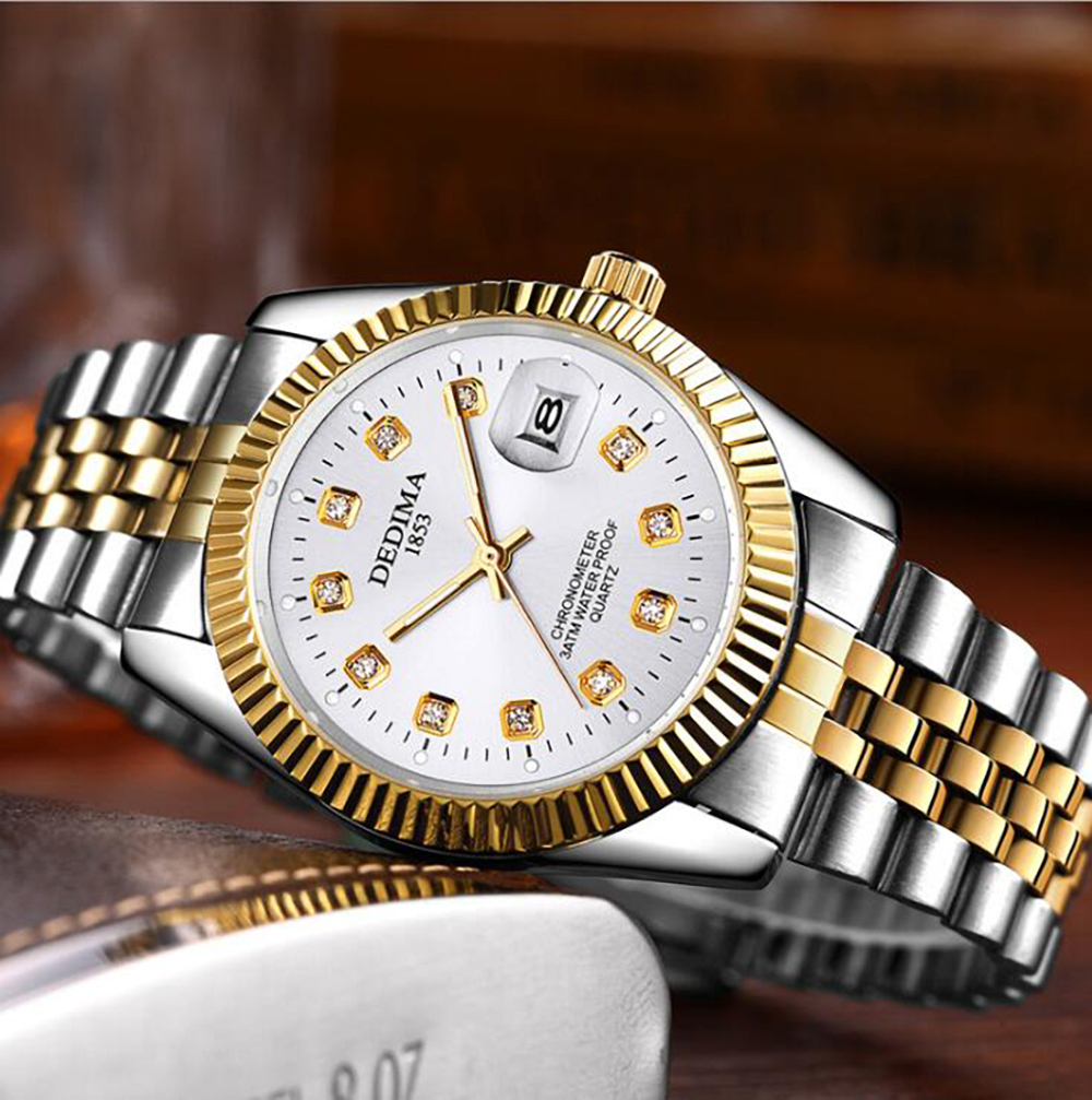 S09 rolexables branded Men's Quartz Watch Classical casual Round alloy calendar Single folding buckle Steel band wristwatch