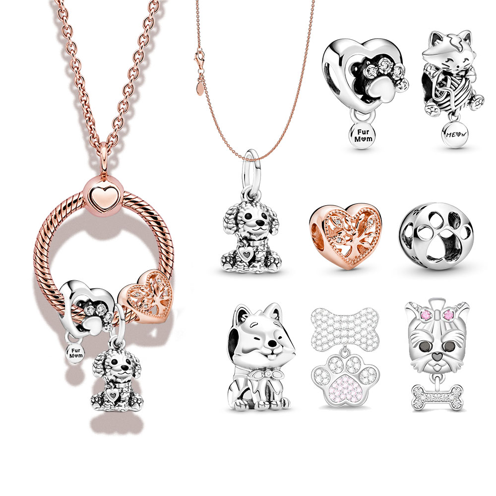 925 Silver Rose Gold Color O Pendant fit for Pandora Women Dog Charms or for Necklace Key chain