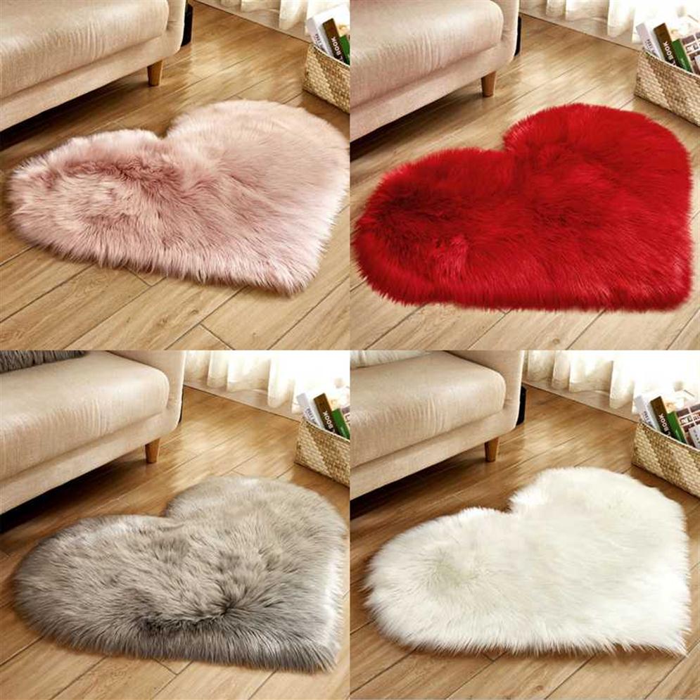 Artificial Wool Carpet Love Heart Shape Fur Rugs Living Room Bedroom Soft Mat Area Rugs Sheepskin Hairy Rug Shaggy Carpet236i5906192