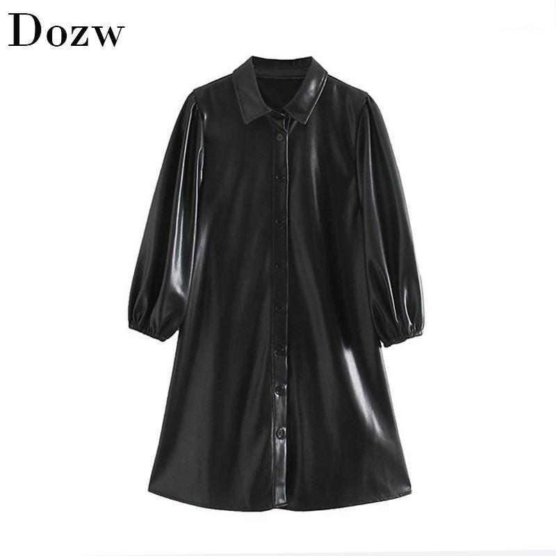 Casual Dresses Fashion Women Black Color PU Leather Mini Dress Lantern Long Sleeve Streetwear Female A Line Turn Down Collar Sundresses
Casual Dresses Fashion Women Black Color PU Leather Mini Dress Lantern Long Sleeve Streetwear Female A Line Turn Down Collar Sundresses