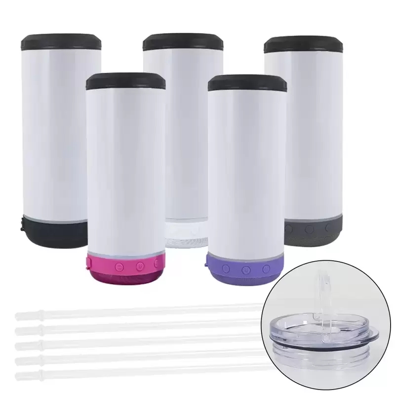 Local Warehouse 16oz 4 in 1 Sublimation Bluetooth speaker can cooler Double Wall Stainless Steel Smart Wireless Speaker Music Tumblers Personalized Gi