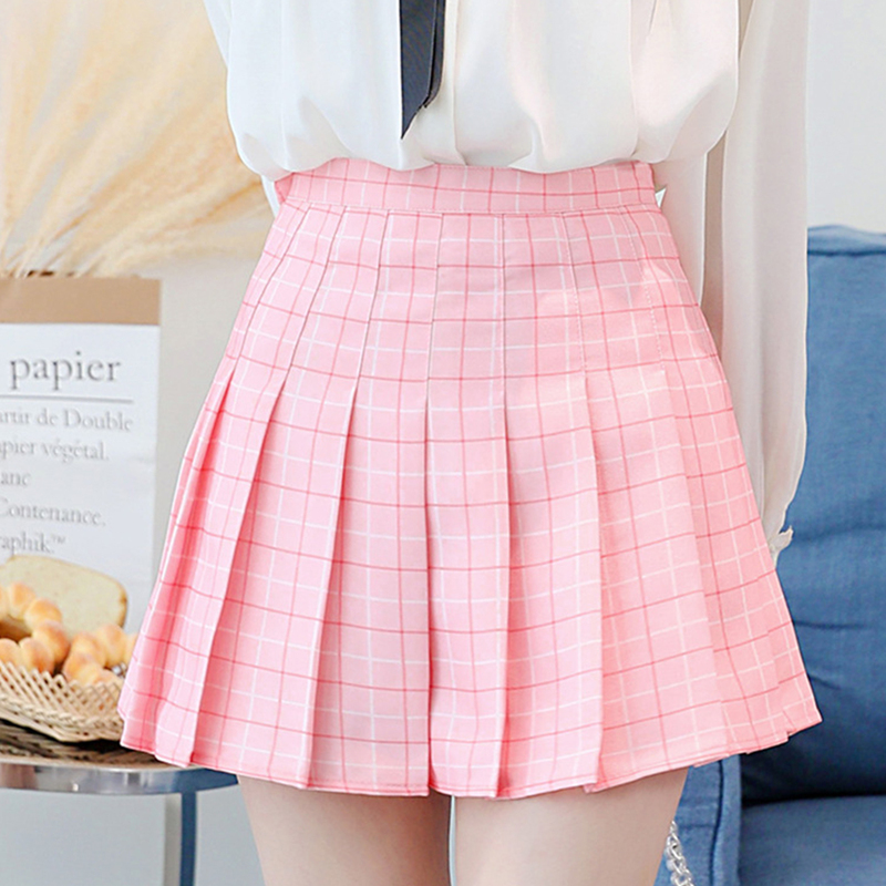 Women High Waist Pleated Skirt y2k Summer Casual Kawaii A-line Plaid black tennis Japanese School Uniform Mini Skirts for Girls 220322