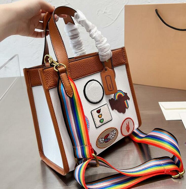 Designer Womens Badge Shopping Bag Fashion Rainbow Shoulder Straps High Capacity Handbag Women Commuting Practical Shoulder Bags, White
Designer Womens Badge Shopping Bag Fashion Rainbow Shoulder Straps High Capacity Handbag Women Commuting Practical Shoulder Bags, White