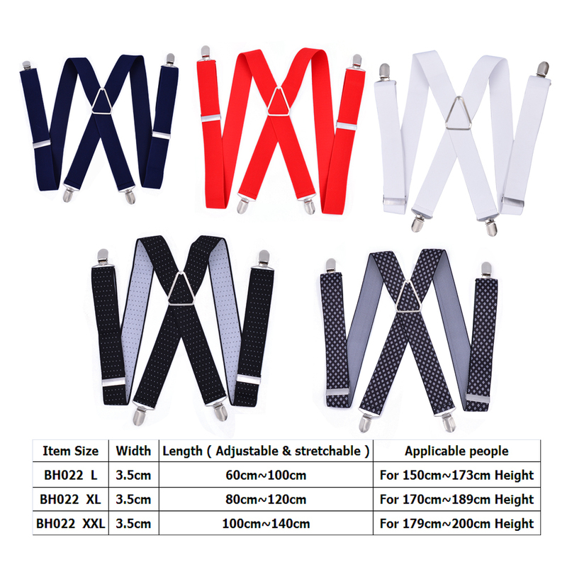 solid Large Suspenders big Men Adjustable Elastic X Back Pants Women Suspender for Trousers 35 cm Clips grey navy blue black 220526