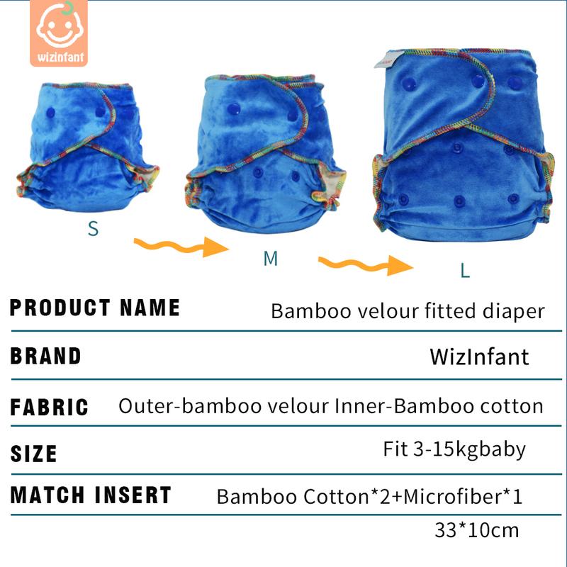 WizInfant Bamboo Velour Fitted Cloth Diaper AI2,Onesize, No Synthetic Material Touch Baby's Skin,Birth to Potty /5-18kg Baby 220512