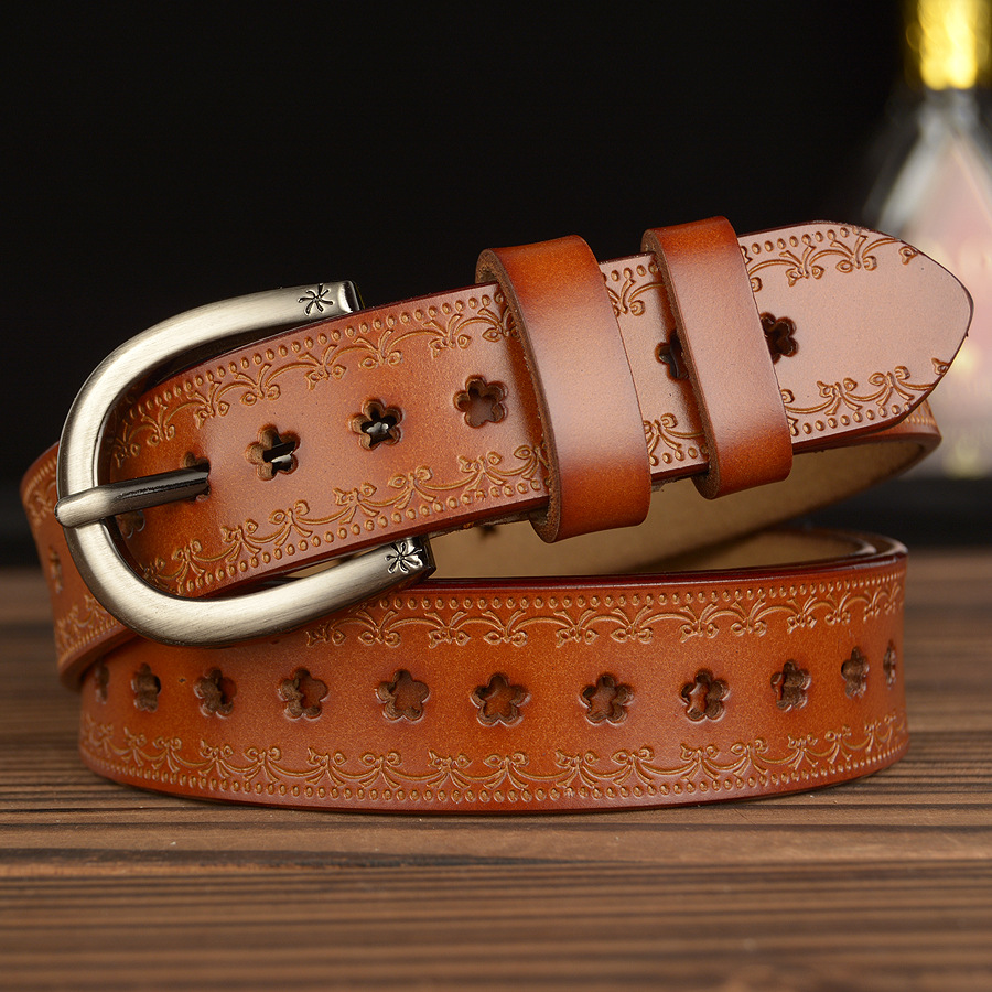 New European And American Hollow Leather Belt Ladies Casual…