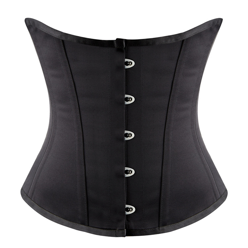 Black Satin 16pcs Steel Bones Underbust Corset Waist Cincher 2022 New Women Waist Trainer Sculpting Girdle Shapewear