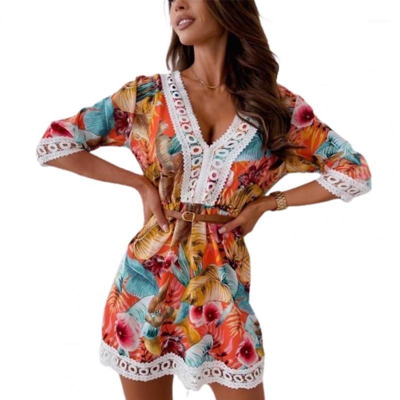 Casual Dresses 2022 Short Lace Spliced A Type Flower Printed Design Half Sleeve High Waist V-neck Dress, Blue
Casual Dresses 2022 Short Lace Spliced A Type Flower Printed Design Half Sleeve High Waist V-neck Dress, Blue