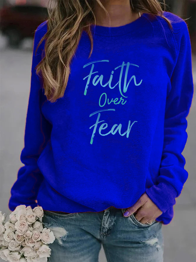 Women's Hoodies Sweatshirts Hoodie Faith Over Fear Letter Printed Fleece Long Sleeve O Neck Loose Sweatshirt Girls Pullovers Winter 230206