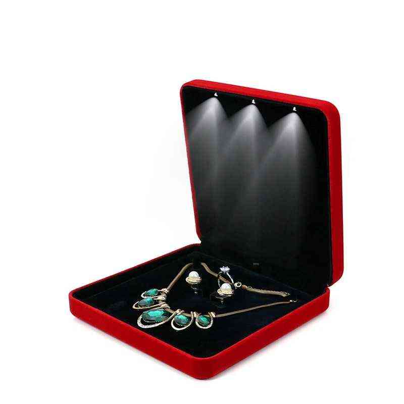 Velvet LED Light Jewelry Set Box Necklace Earrings Ring Jewellery Gift Display Storage Case with Custom H220505