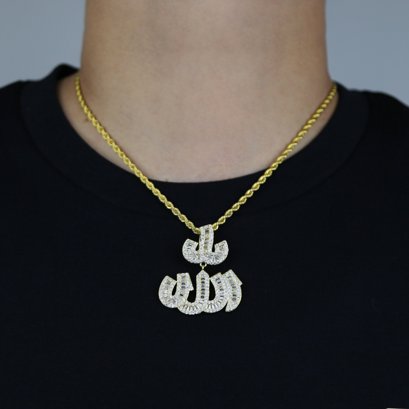 Iced out big rund allah pendant with full cz stone paved hip hop cuban chain necklace for women men punk styles jewelry wholesale dh5727163
