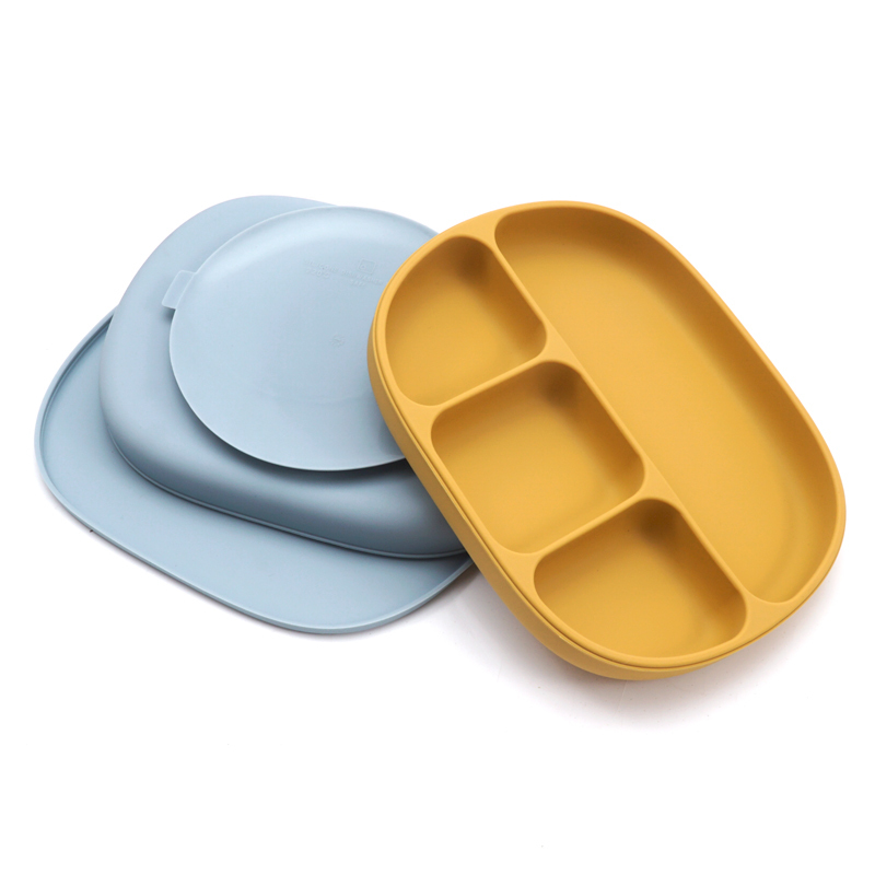 Baby Silicone Dinner Plate With Four Compartments Separated Strong Suction Cup With Silicone Cover Macaron Color Fresh BPA Free 220512