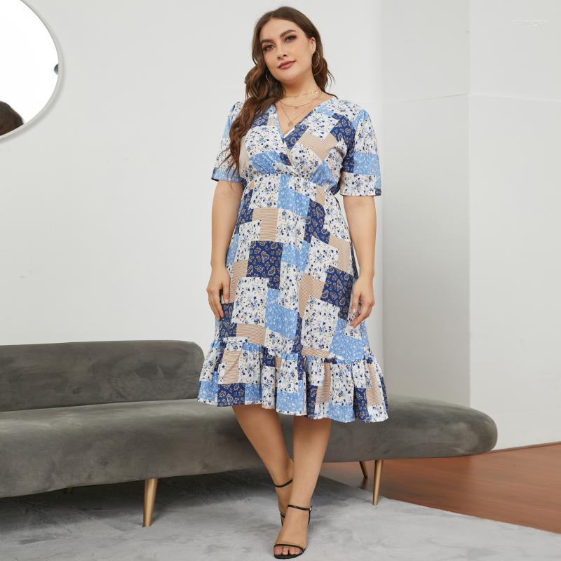 Plus Size Dresses Dress Women Printed V-neck Short Sleeve Ruffled Hem Summer Clothes Knee Length 3XL 4XL 5XL Echm22
Plus Size Dresses Dress Women Printed V-neck Short Sleeve Ruffled Hem Summer Clothes Knee Length 3XL 4XL 5XL Echm22