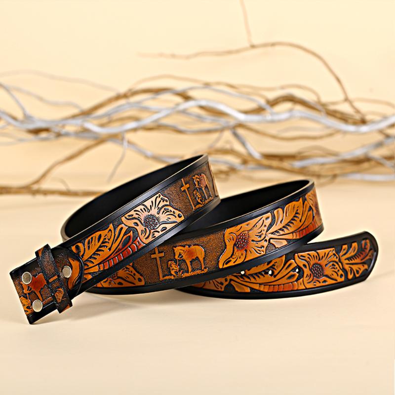 Belts Western Cowboy Prayer Leather Belt Carving Craft Can Cut Of Novel Individual Character, Black
Belts Western Cowboy Prayer Leather Belt Carving Craft Can Cut Of Novel Individual Character, Black