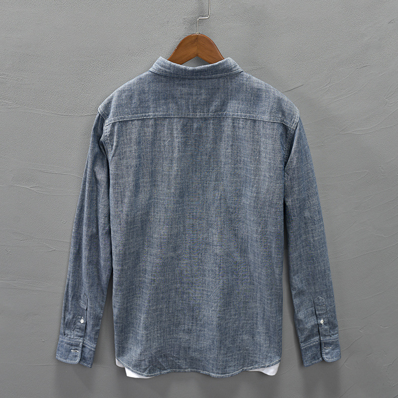 Autumn Work Style Men's Casual Cotton Long Sleeve Shirt Single-breasted Multi-pocket Retro Denim Blue Workwear GML04-C321 220322