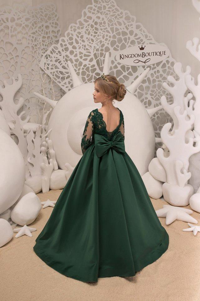 Green Wer Girl Dresses Jewel Neck Ball Gown Lace Appliques Beads With Bow Kids Girls Pageant Dress Sweep Train Birthday Gowns Bc0233 C0526c1