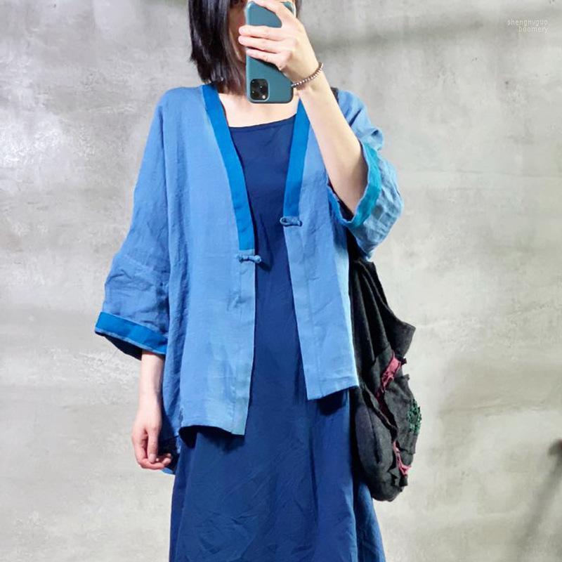 Women's Jackets Johnature Simple Loose Retro Patchwork Pockets Single Button All-match Coats 2022 Summer Leisure Fashion 3 Color Women Coat, Blue 
Women's Jackets Johnature Simple Loose Retro Patchwork Pockets Single Button All-match Coats 2022 Summer Leisure Fashion 3 Color Women Coat, Blue