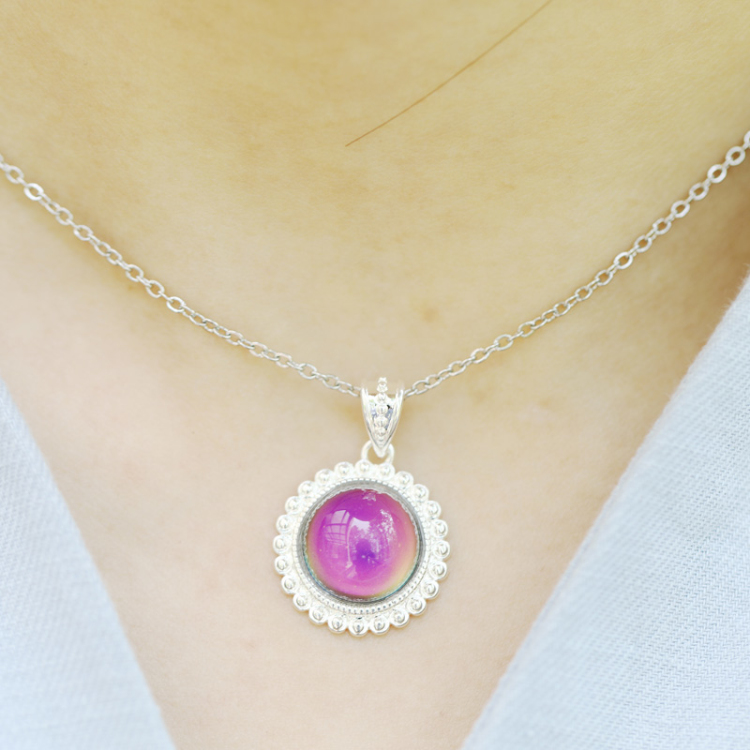 High Quality Silver Plated Mood Color Change Pendant Necklace