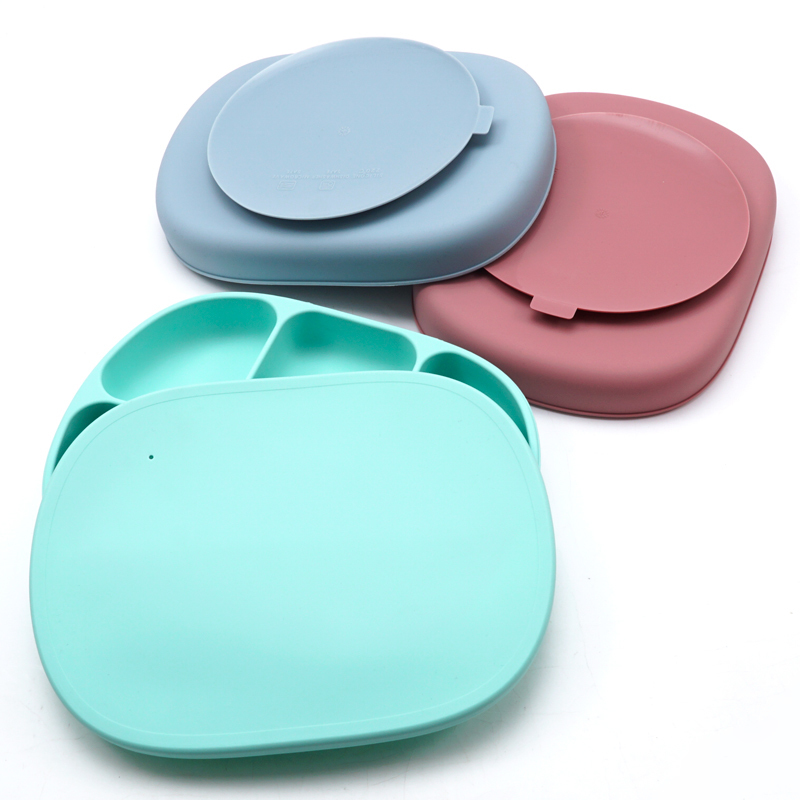 Baby Silicone Dinner Plate With Four Compartments Separated Strong Suction Cup With Silicone Cover Macaron Color Fresh BPA Free 220512
