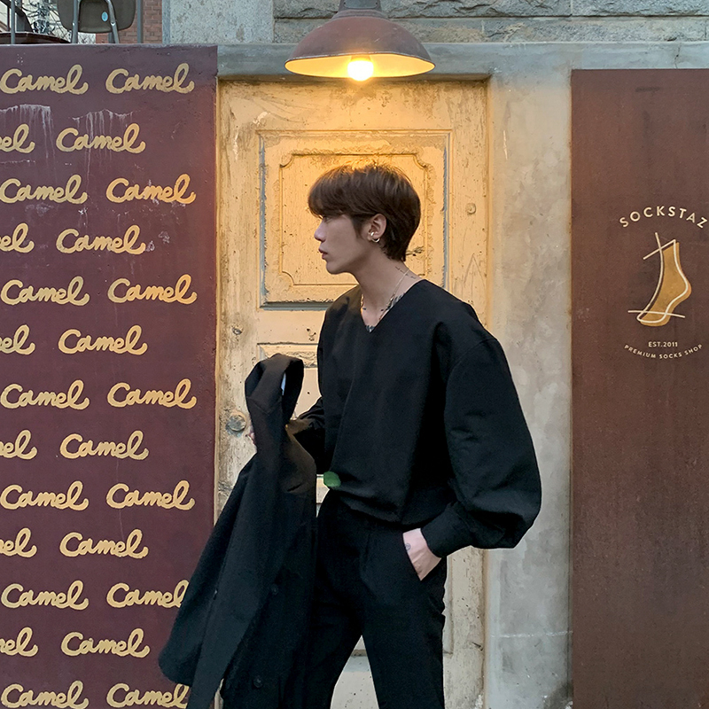 IEFB Men's Autumn Long Sleeve Black Shirt Korean Trend Streetwear Pullpover Tops For Male Vintage Causal Clothes 9Y6578 220322