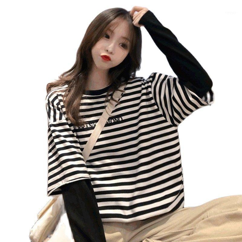 Women's T-Shirt Long Sleeve T Shirt Loose Striped Pulovers Fake Two-Pieces Letter Printed T-shirts 90s Korean Fashion Mujer Camisetas, As photo
Women's T-Shirt Long Sleeve T Shirt Loose Striped Pulovers Fake Two-Pieces Letter Printed T-shirts 90s Korean Fashion Mujer Camisetas, As photo