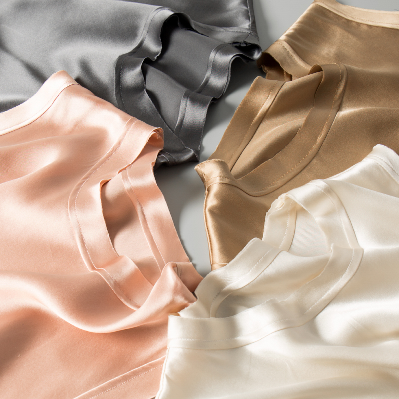 SuyaDream Women Silk Tanks 100%Real Satin Sleeveless Solid Tank Tops Summer Elegent Vests 220325