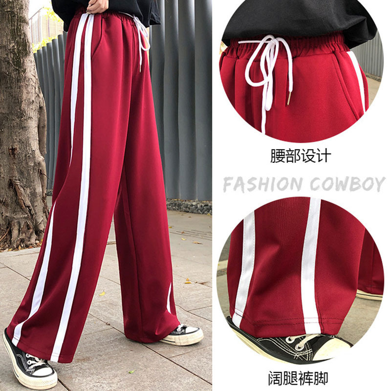 Women Joggers Sweatpants Casual Wide Leg Pants Fashion Stripe Hip Hop Trousers Streetwear Lady Black High Waist All-match 220325