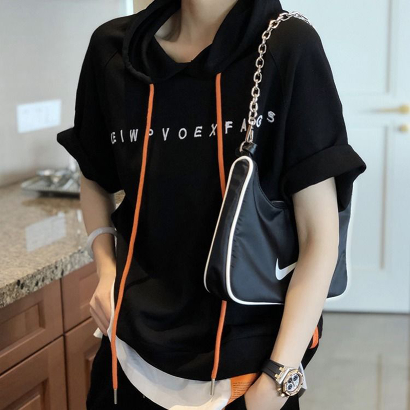 Summer Fashion Women Short Sleeve Loose T-shirt All-matched Casual Hooded Tee Shirt Femme Letter Print Tops 100% Cotton S823 220321