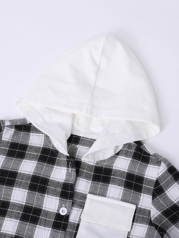 Toddler Boys Plaid Print Flap Pocket Hooded Jacket SHE