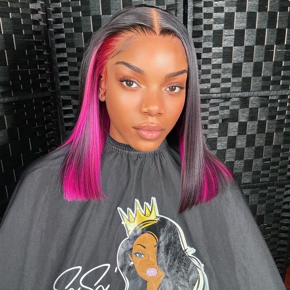Highlight Bob Wig Brazilian Human Hair Wigs For Women Black Pink Short Lace Front Wigs Co Synthetic Hair Heat Resistant