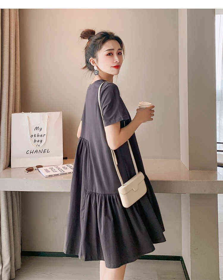 Summer Irregular Large Yards Pregnant Women Knitted Dress Short Sleeve Oneck Maternity Pleated Dress Casual Woman Clothing J220628