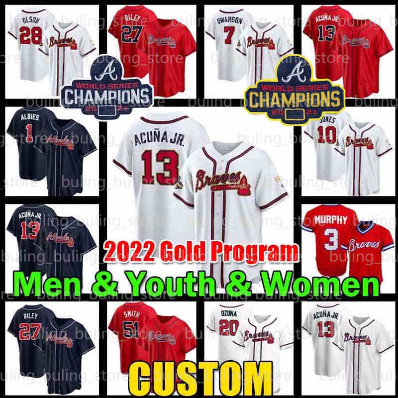 Braves Jersey Atlanta Ronald Acuna Jr 2022 Gold Program Champion Baseball Jerseys Matt Olson Chipper Jones Austin Riley Eddie Rosario Travis d'Arnaud Kenley Jansen, Custom men retro(y s)
Braves Jersey Atlanta Ronald Acuna Jr 2022 Gold Program Champion Baseball Jerseys Matt Olson Chipper Jones Austin Riley Eddie Rosario Travis d'Arnaud Kenley Jansen, Custom men retro(y s)