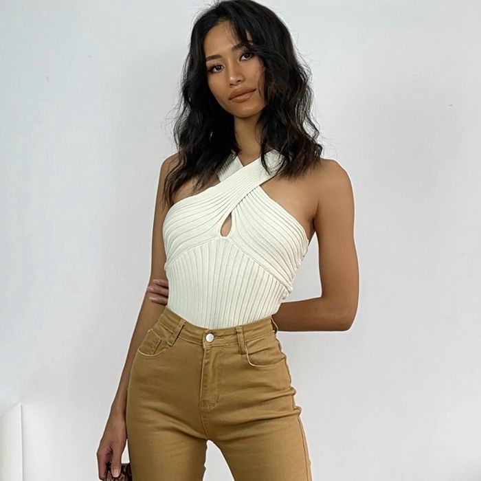 Women Knitted Sleeveless Rompers Cross Neck Cotton Stretchy Summer Bodysuits Solid Knitting Playsuits Chic Tops, White
Women Knitted Sleeveless Rompers Cross Neck Cotton Stretchy Summer Bodysuits Solid Knitting Playsuits Chic Tops, White