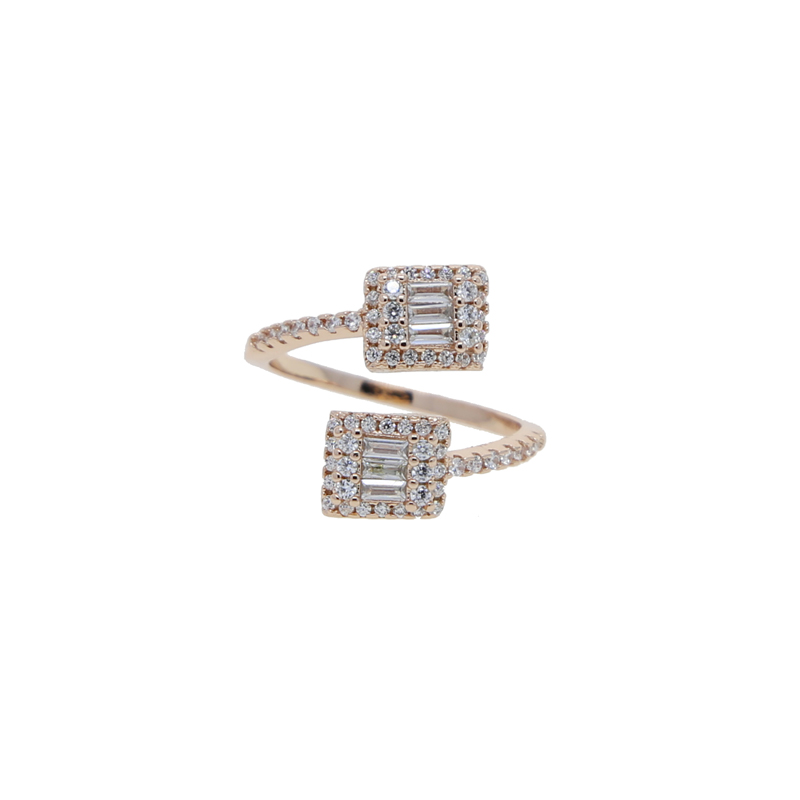 Adjustable Open Heart Cz Ring Women Lady Iced Out Baguette Cubic Zircon Rose Gold Square Rings Fashion Jewelry for Mothers' Day