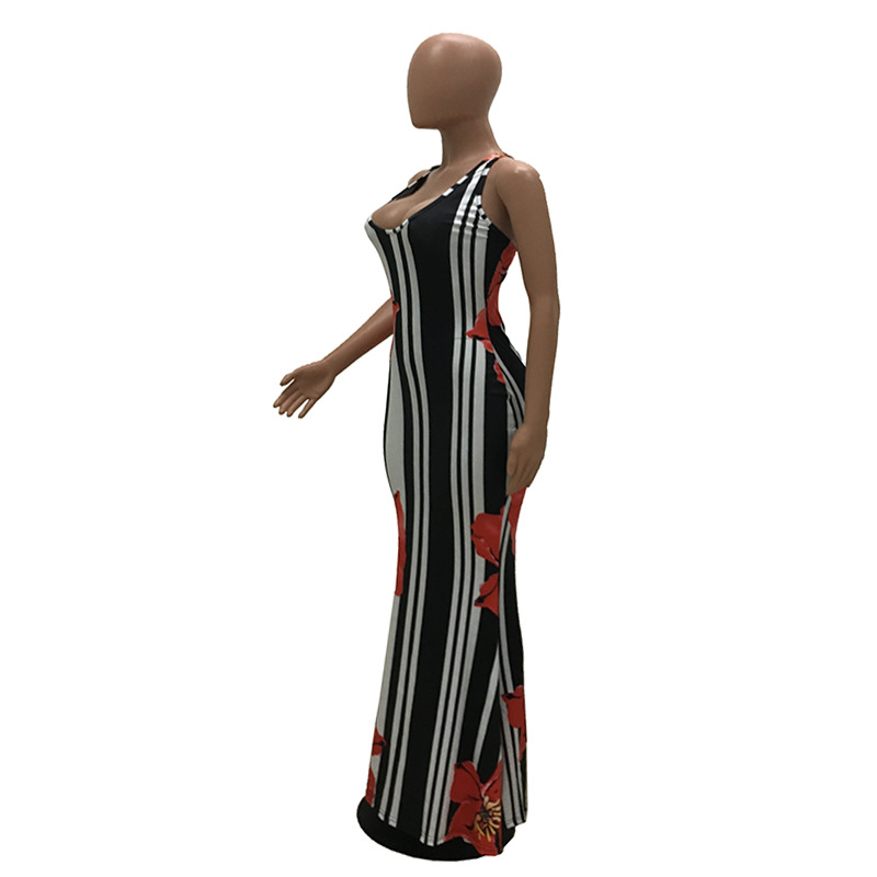 Women's Sleeveless Floral Print Party Beach Evening Long Maxi Dress