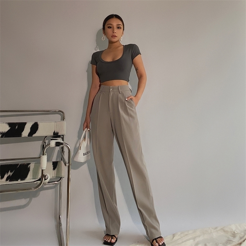 Spring Office Lady High Quality Elegant Casual Fashion Wide Leg Women Female Pants s 220325