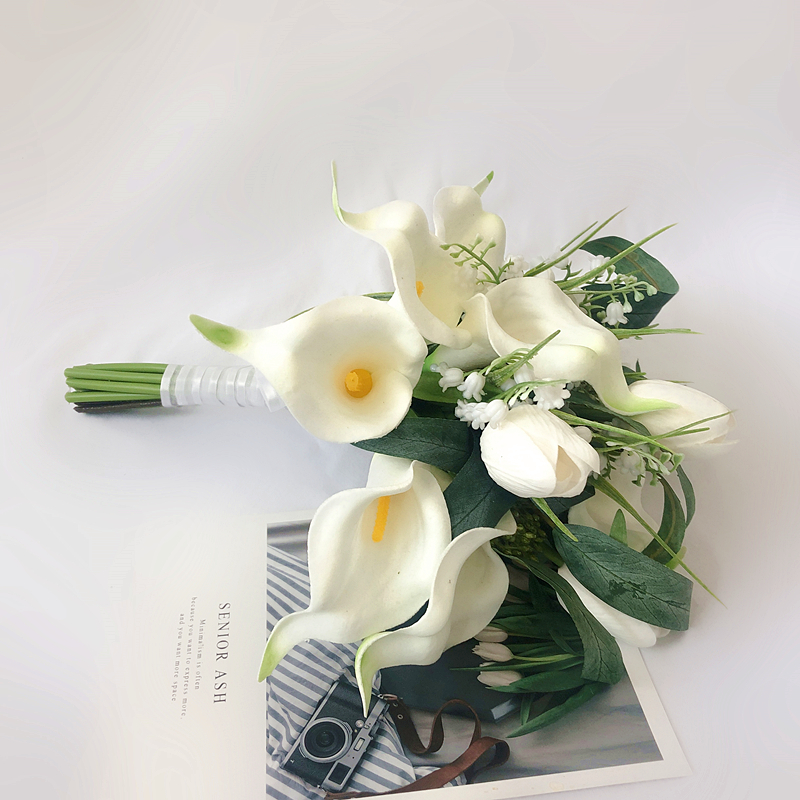 Bridal Bouquet Fleur Artificielle Real Touch PU White Calla Lily Bridesmaid Flower Girl Marriage Deco Small Wedding Bouquet
