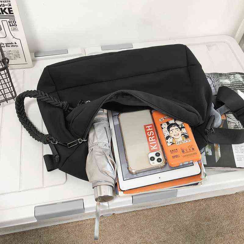 Stylish Nylon Fabric Shoulder Bag for Women Handbags and Purses Fashion Large Shopper Bag Black Solid Color Travel Bag 2021 New G220517