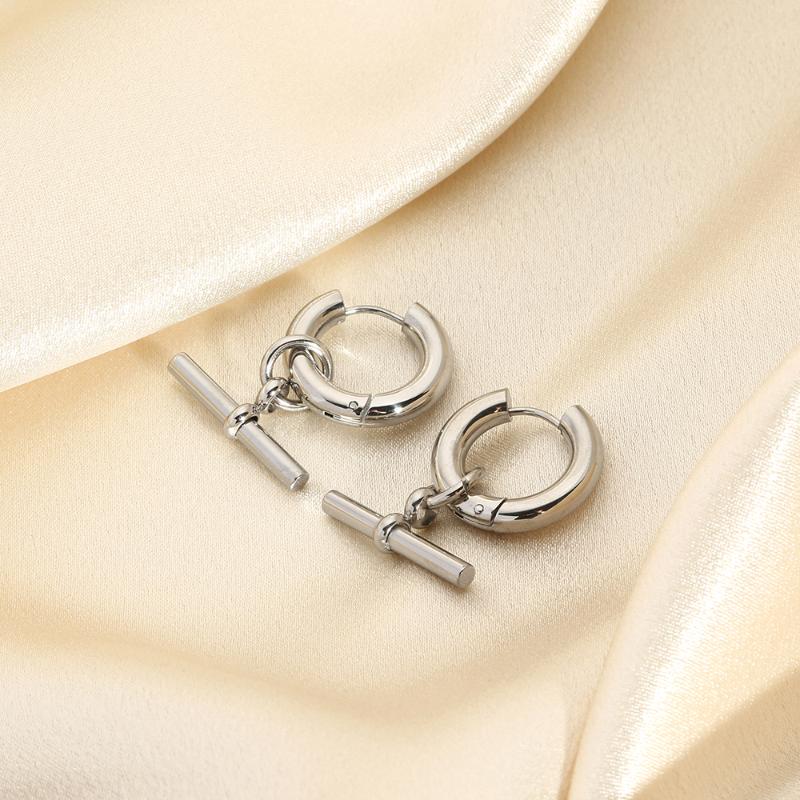 Hoop & Huggie Stainless Steel T-bar Hanging Earring Waterproof Jewelry Gold Color Chunky Earrings For WomenHoop
