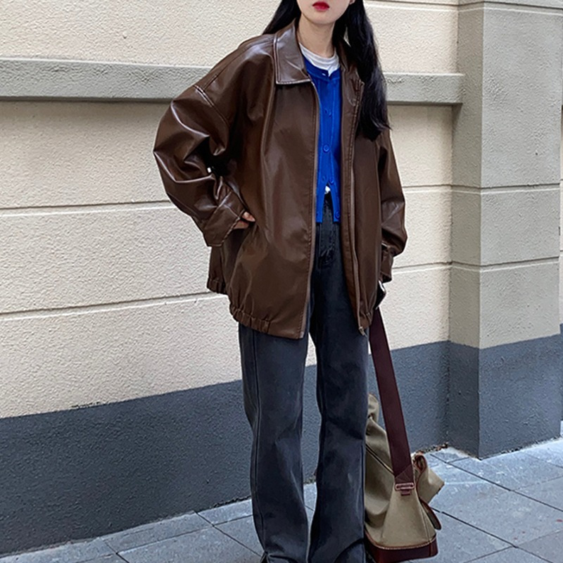 Korean Black Leather Jacket Women Winter Long Women s Moto Biker Zipper Streetwear Harajuku Y2K Loose Coat 220810
