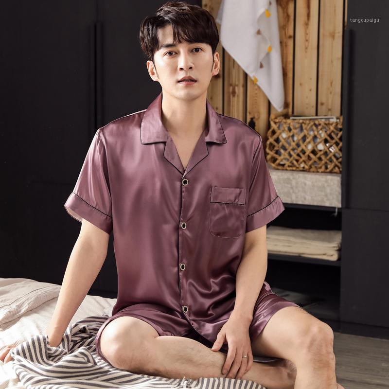 Men's Sleepwear Summer Silk Men Pajamas Set Short Sleeve Turn-down Collar Cardigan Loose Soft Plus Size 3XL Male Homewear, Mdf370
Men's Sleepwear Summer Silk Men Pajamas Set Short Sleeve Turn-down Collar Cardigan Loose Soft Plus Size 3XL Male Homewear, Mdf370