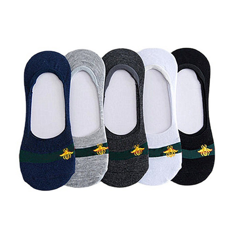 Red Green Striped Bee Invisible Socks Men Cotton Breathable Sock Non-slip 5 Colors Wholesale Price