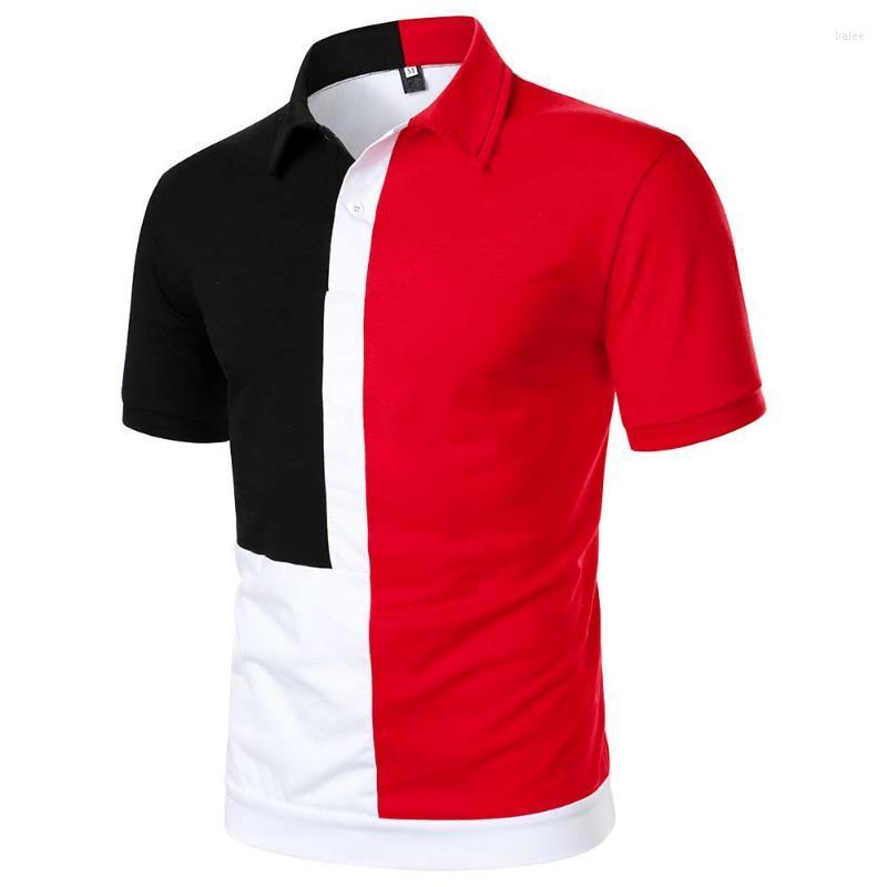 

Men' Polos Men Short Sleeve Shirt Multicolor Asymmetric Splicing Top Streetwear Casual FashionTrend Lapel ShirtMen' Men'sMen, White