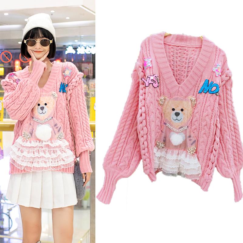Women's Sweaters Cute Pink Thicken Womens Sweater Cartoon Patch V-Neck Autumn And Winter Knitted Pullover Long Sleeve Loose Clothes Plus Siz, White;black
Women's Sweaters Cute Pink Thicken Womens Sweater Cartoon Patch V-Neck Autumn And Winter Knitted Pullover Long Sleeve Loose Clothes Plus Siz, White;black