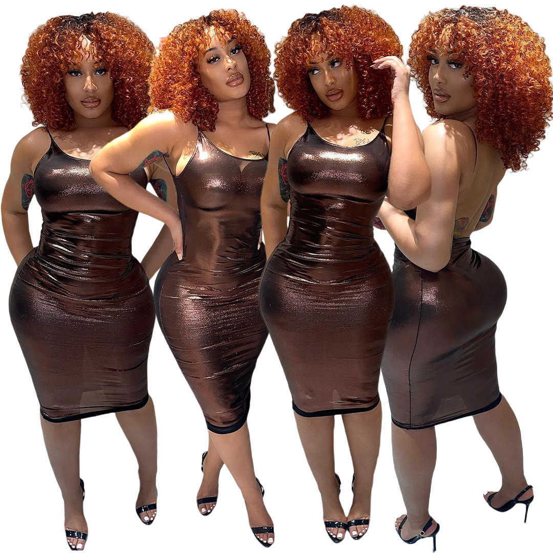 women spring sexy backless bronzing micro transparent suspender dress casual halter dresses, Caramel
women spring sexy backless bronzing micro transparent suspender dress casual halter dresses, Caramel