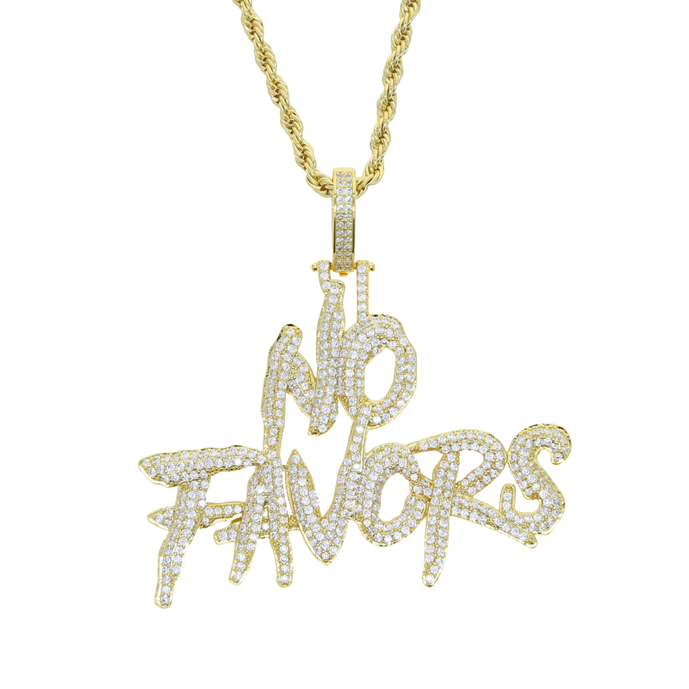 Fashion Name Custom No Favors Initial Letter Pendant Full Iced Out Bling 5A CZ Cubic Zirconia Nameplate Hip Hop Mens Boy Jewelry